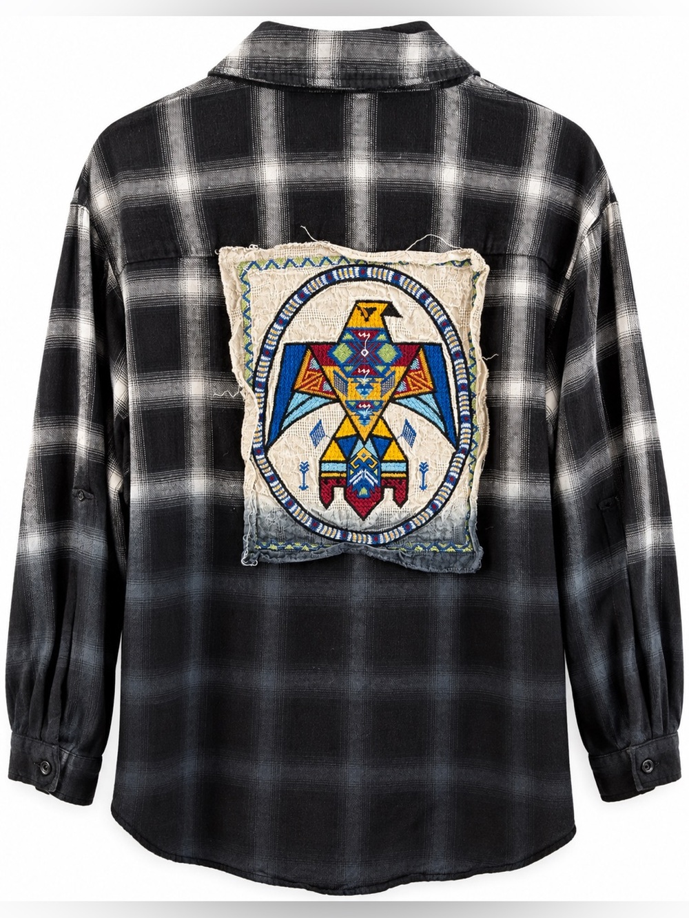 Andree by Unit Southwestern Thunderbird Embroidered Plaid Lace Up Top Small